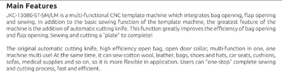 Template Sewing Specification